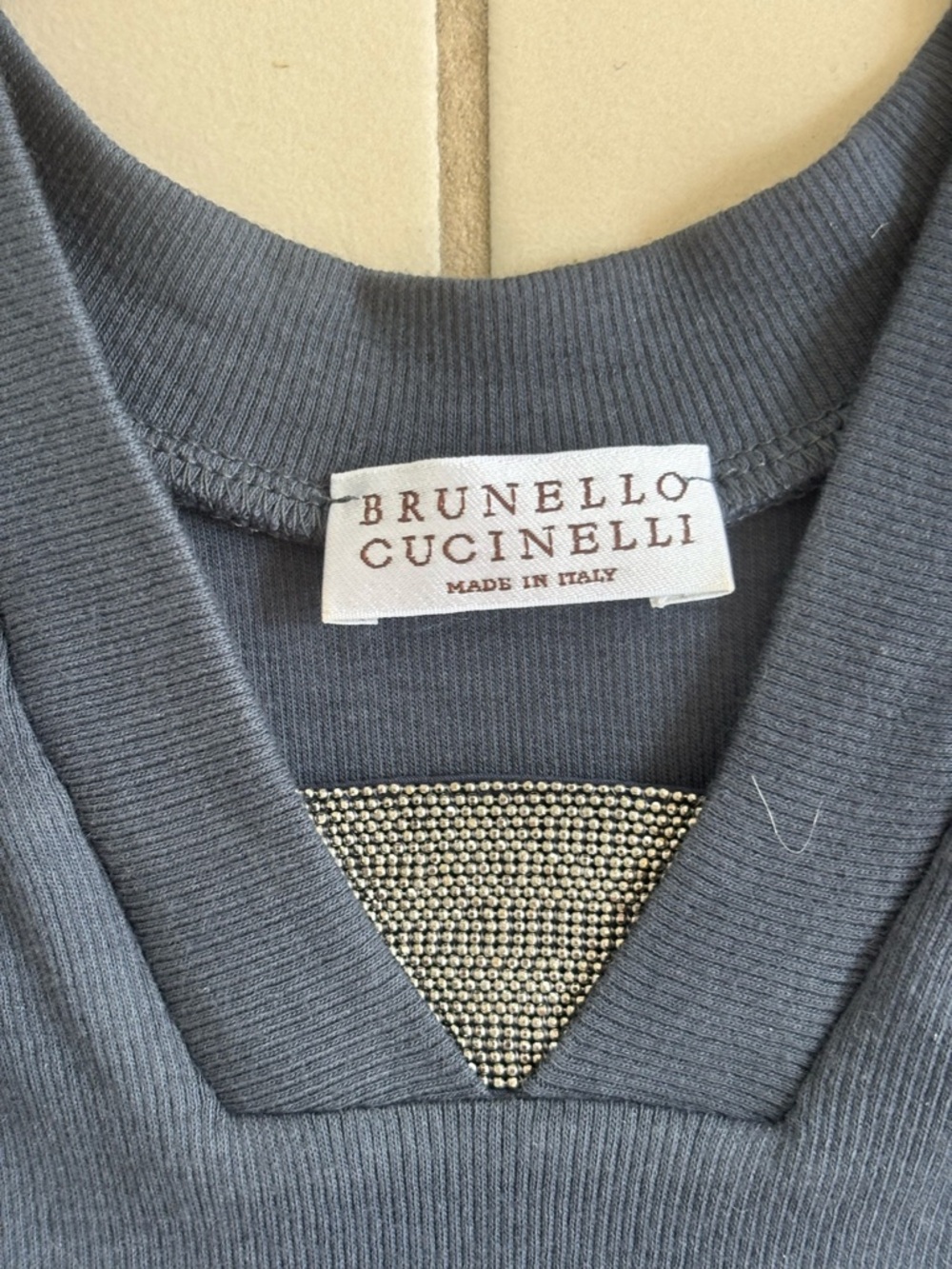 Brunello Cucinelli Women’s Blue V-Neck Short Sleeve Top - Picture 2 of 5